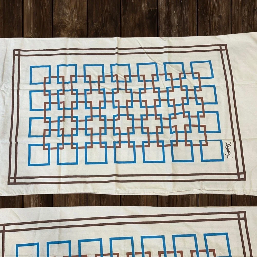 Yves Saint Laurent x Utica 1970s Vintage Pair KING Pillowcases Geometric Print